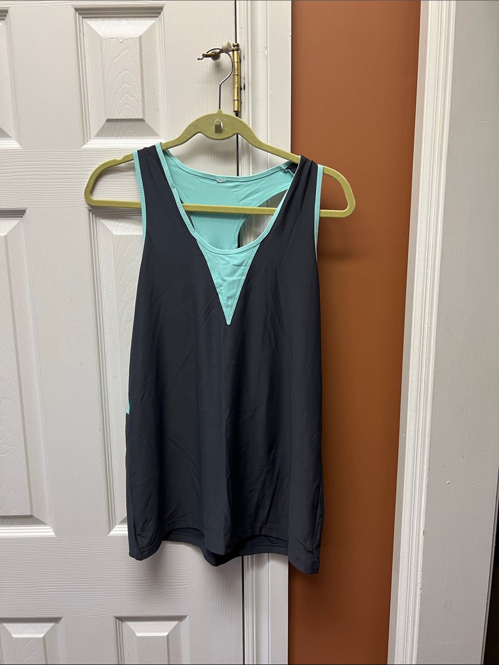 Layered Athletic Tank Top in Mint and Charcoal